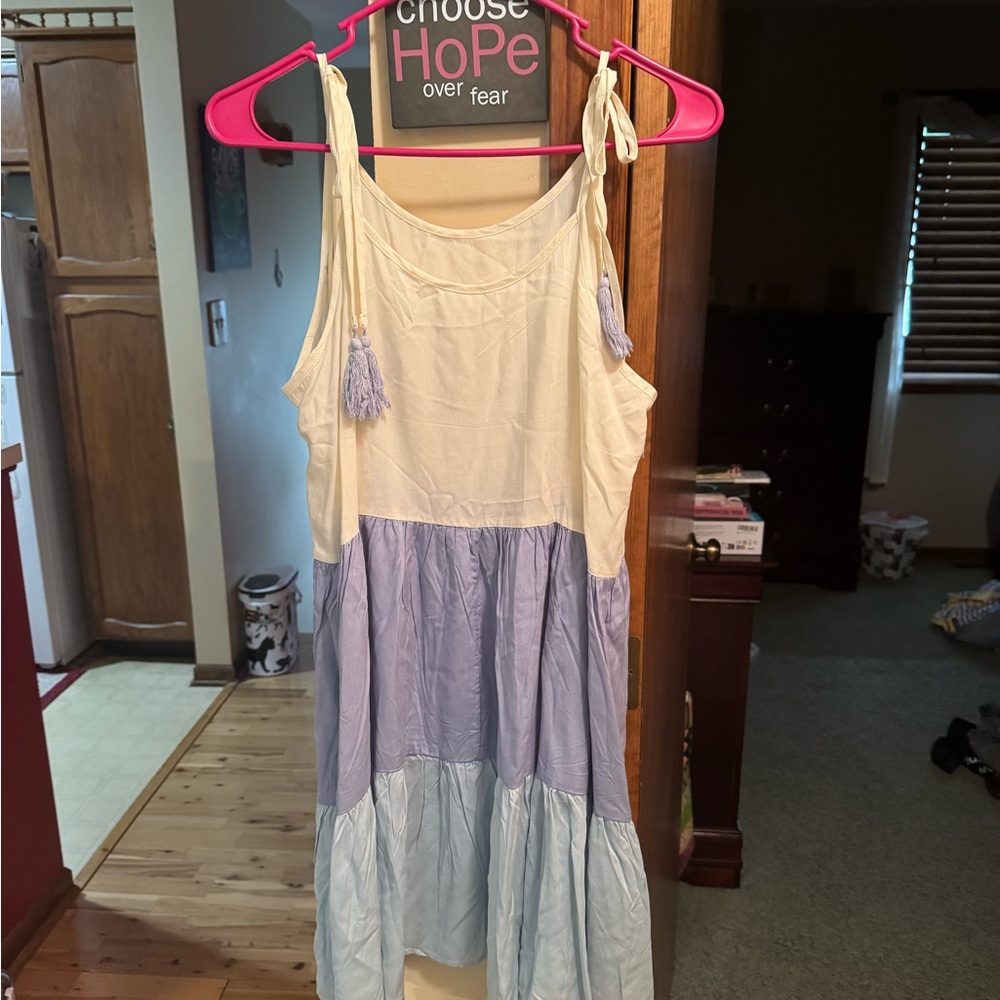 Colorblock Sleeveless Dress with Tassels